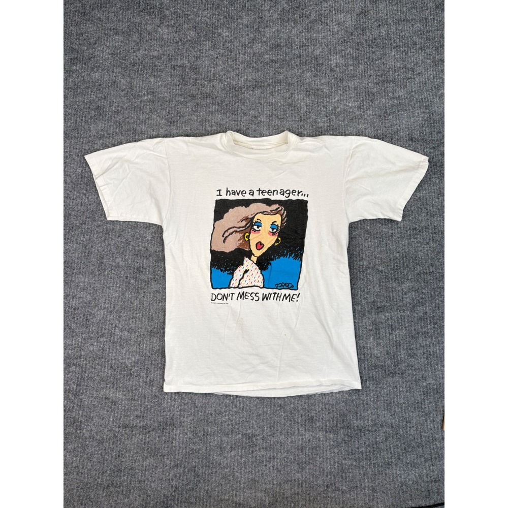 Vintage 1992 Jerzees I Have A Teenager Graphic TShirt White Mens Medium USA Made